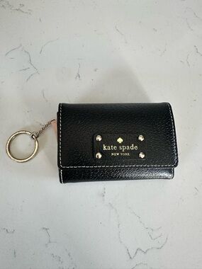 Kate Spade Black Leather Key & Card Holder with Gold Hardware